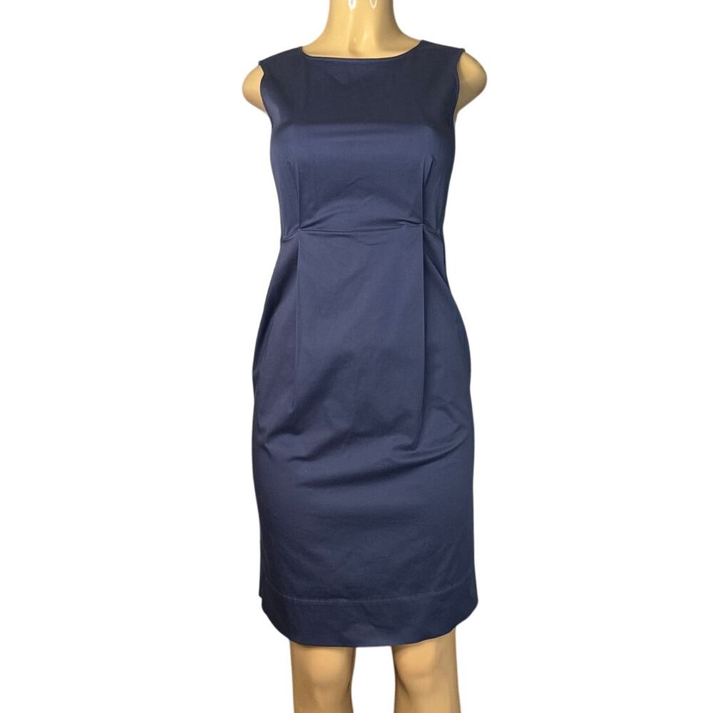 Jil Sander Sleeveless Pleated Sheath Dress Navy Blue Size 34 US 4